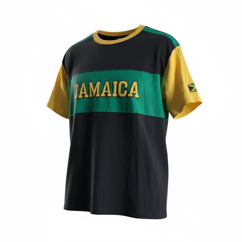 Embroidered Jamaica Color Block Tee Size Large Caribbean Shirt